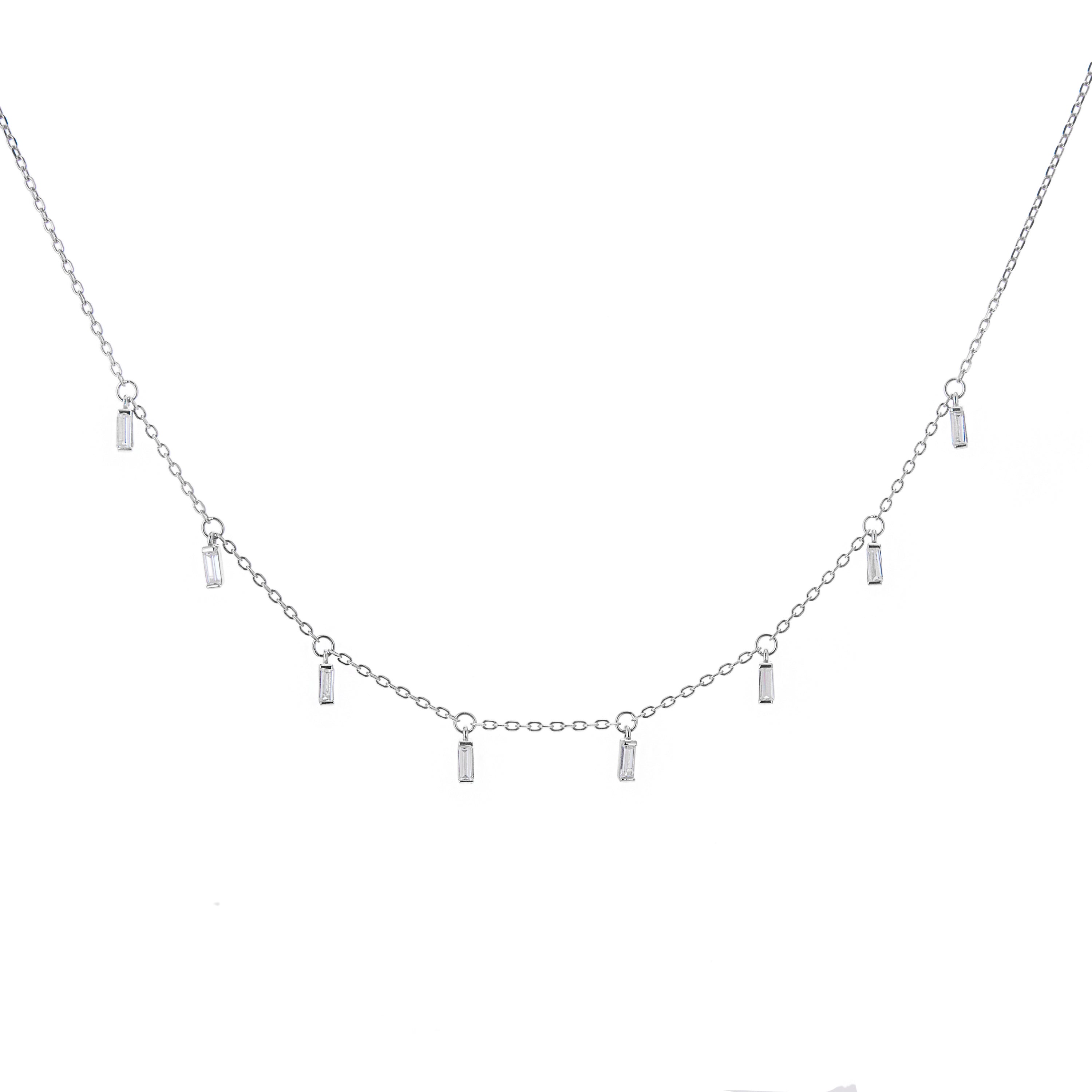 Sterling Silver Multi Tiny Baguette CZ Drop Necklace