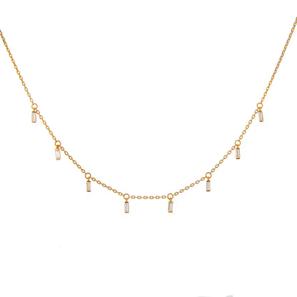 Gold Plated Sterling Silver Multi Tiny Clear Baguette CZ Drop Necklace