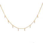 Gold Plated Sterling Silver Multi Tiny Clear Baguette CZ Drop Necklace