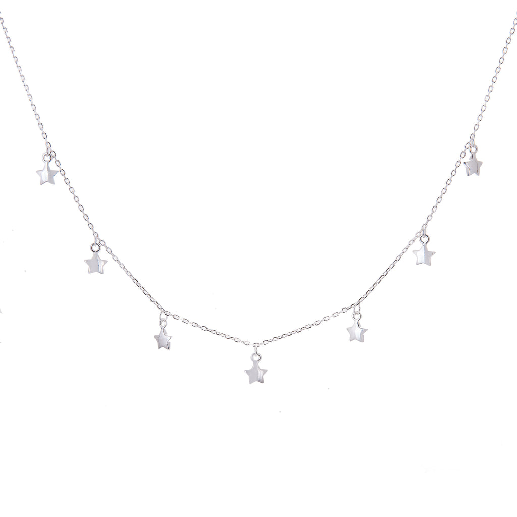 Sterling Silver Multi Star Drop Necklace
