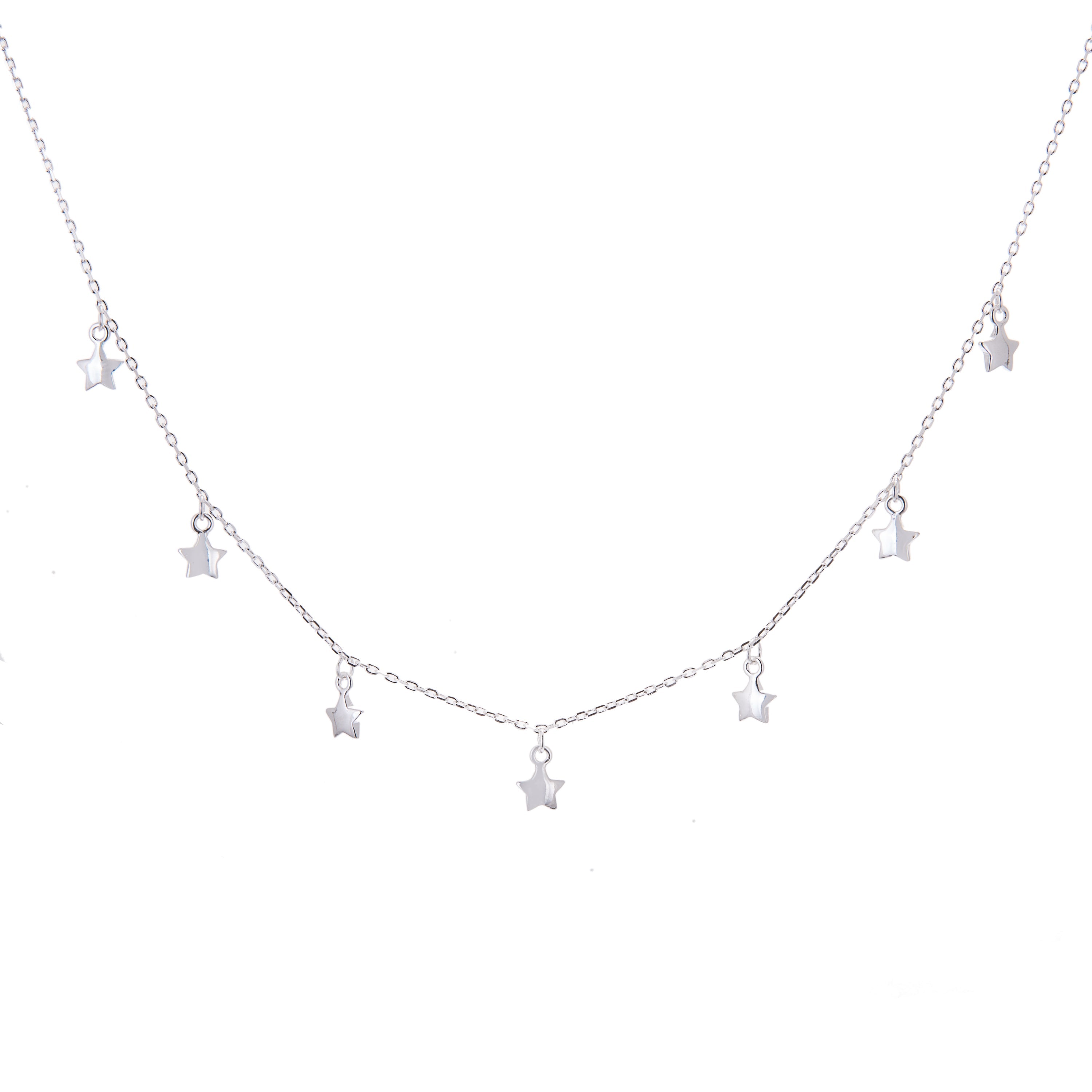 Sterling Silver Multi Star Drop Necklace