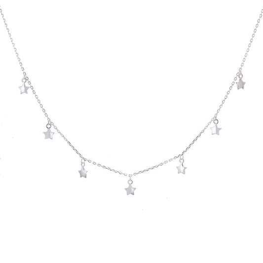 Sterling Silver Multi Star Drop Necklace