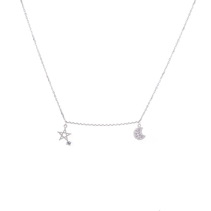 Sterling Silver Star & Moon Clear CZ Necklace