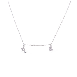 Sterling Silver Star & Moon Clear CZ Necklace