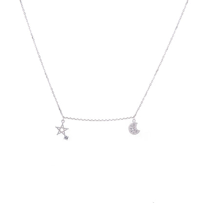 Sterling Silver Star & Moon Clear CZ Necklace