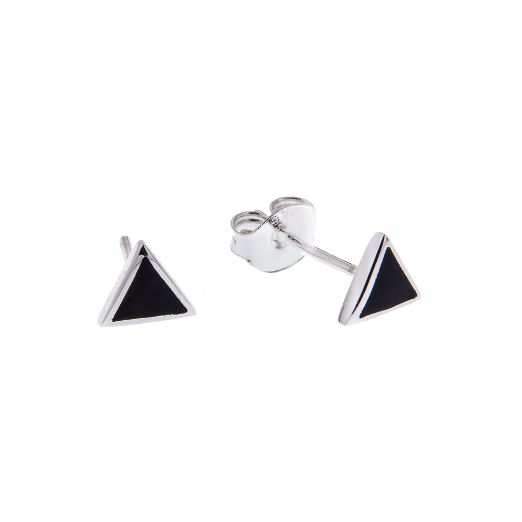 Sterling Silver Triangle Black Enamel Minimalist Stud Earrings