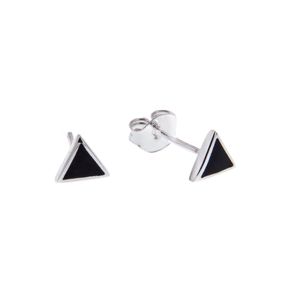 Sterling Silver Triangle Black Enamel Minimalist Stud Earrings