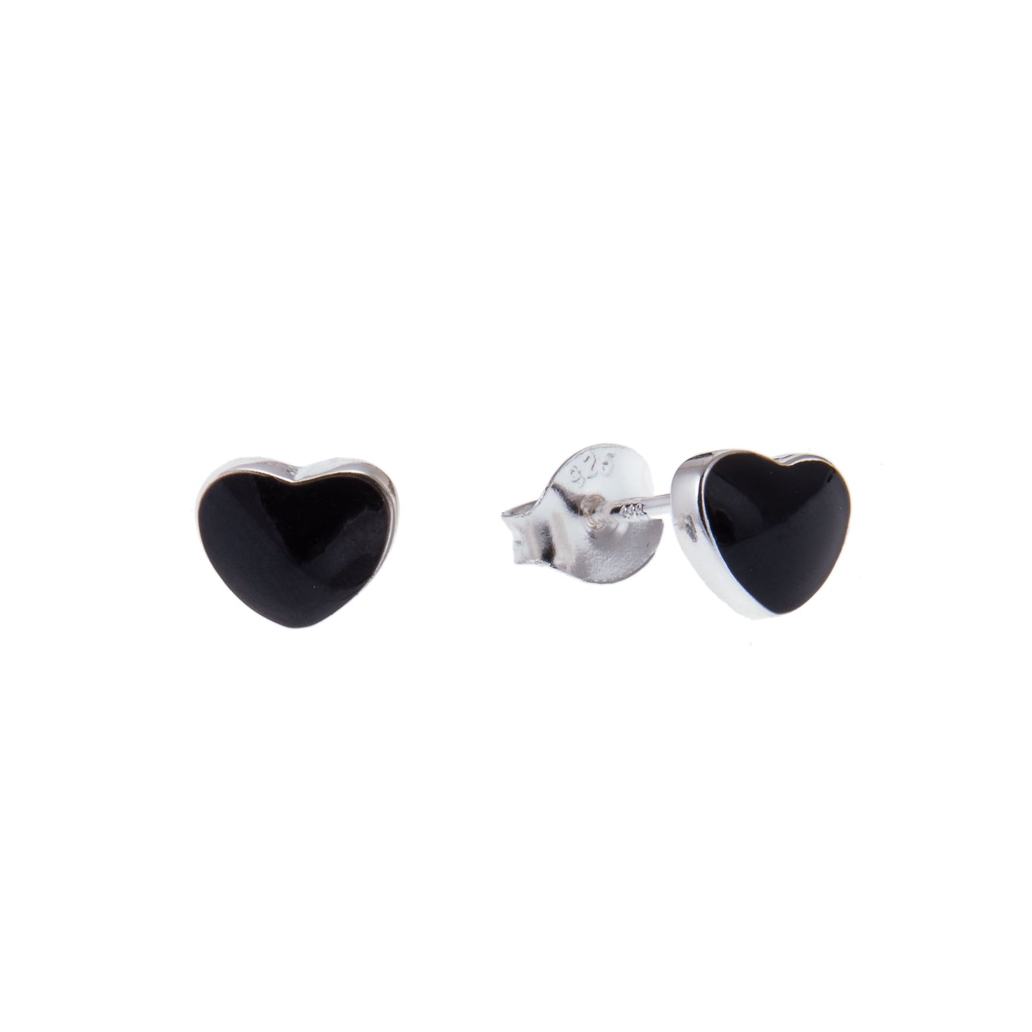 Sterling Silver Heart Black Enamel Stud Earrings