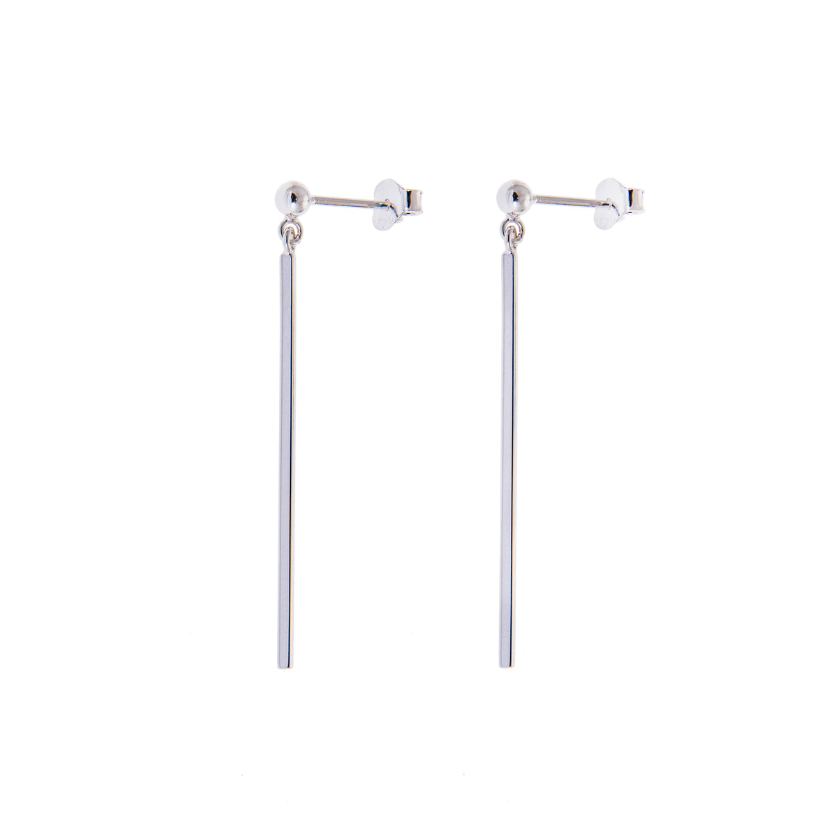 Sterling Silver Long Bar Drop Ball Stud Earrings