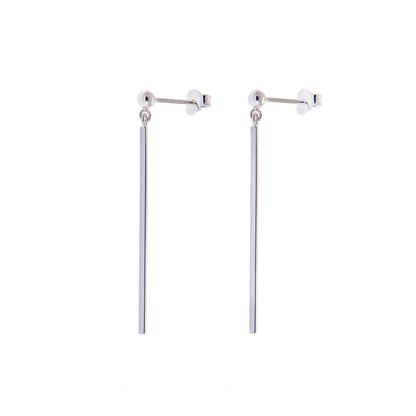 Sterling Silver Long Bar Drop Ball Stud Earrings