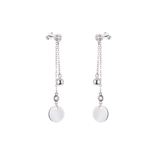 Sterling Silver Circle Disc Ball CZ Stud Dangle Earrings