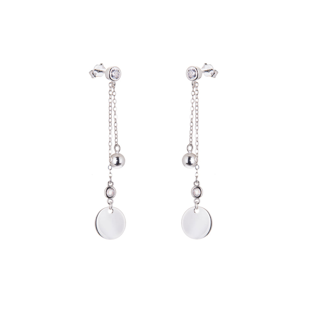 Sterling Silver Circle Disc Ball CZ Stud Dangle Earrings