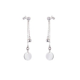 Sterling Silver Circle Disc Ball CZ Stud Dangle Earrings