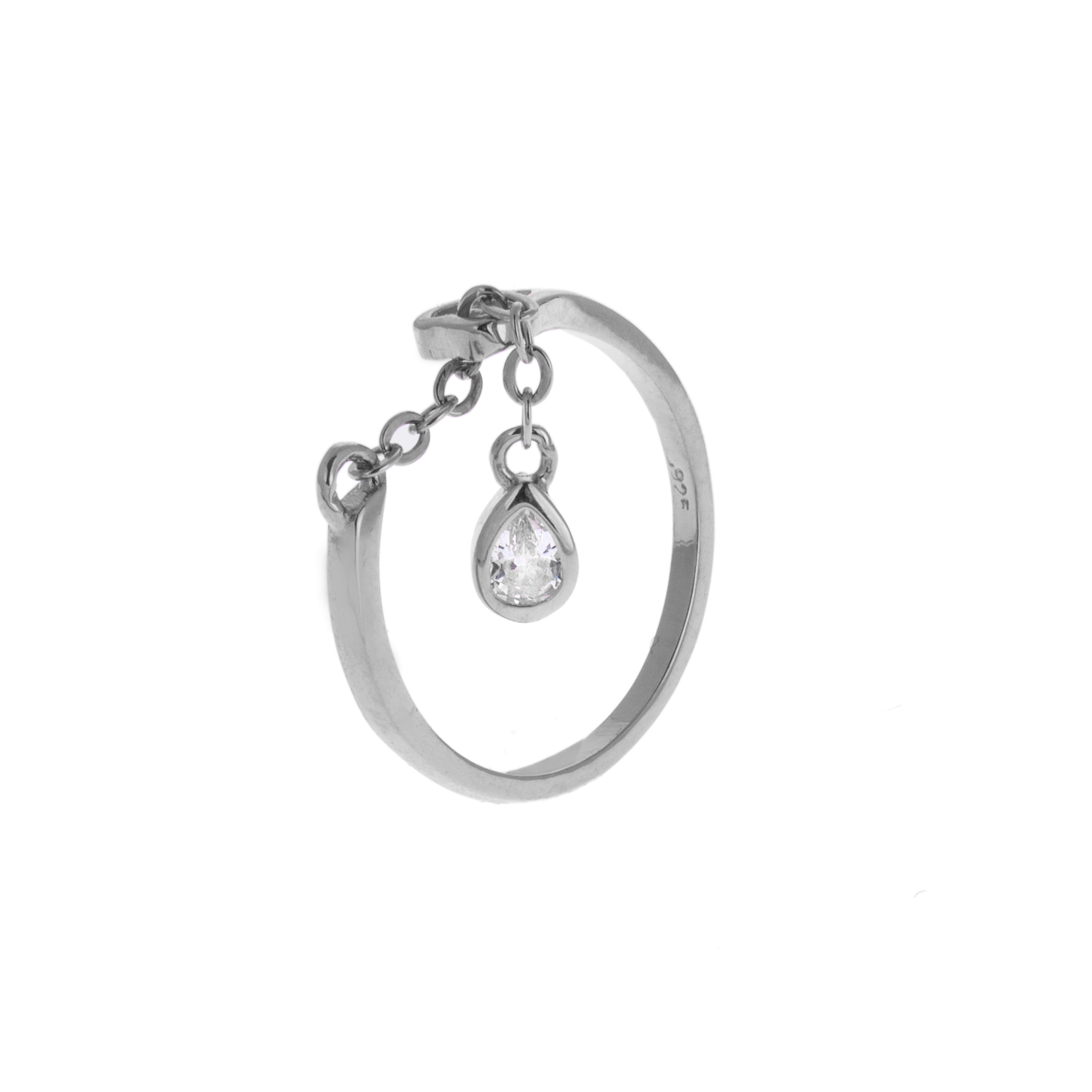 Silver Teardrop Crystal Chain Drop Ring | jewellerybox