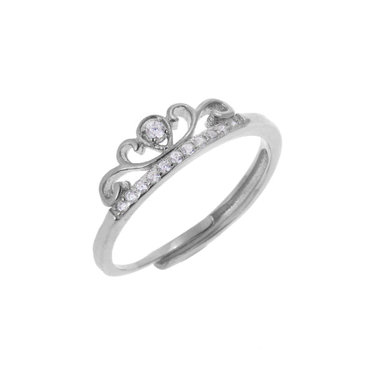 Sterling Silver Tiara Crown Clear CZ Adjustable Ring