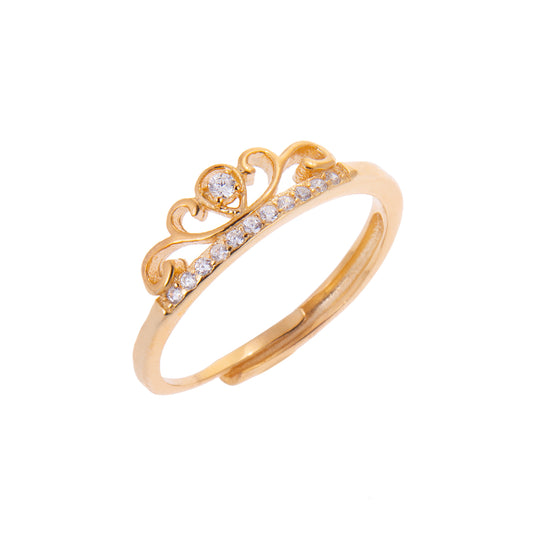 Gold Plated Sterling Silver Tiara Crown Clear CZ Adjustable Ring