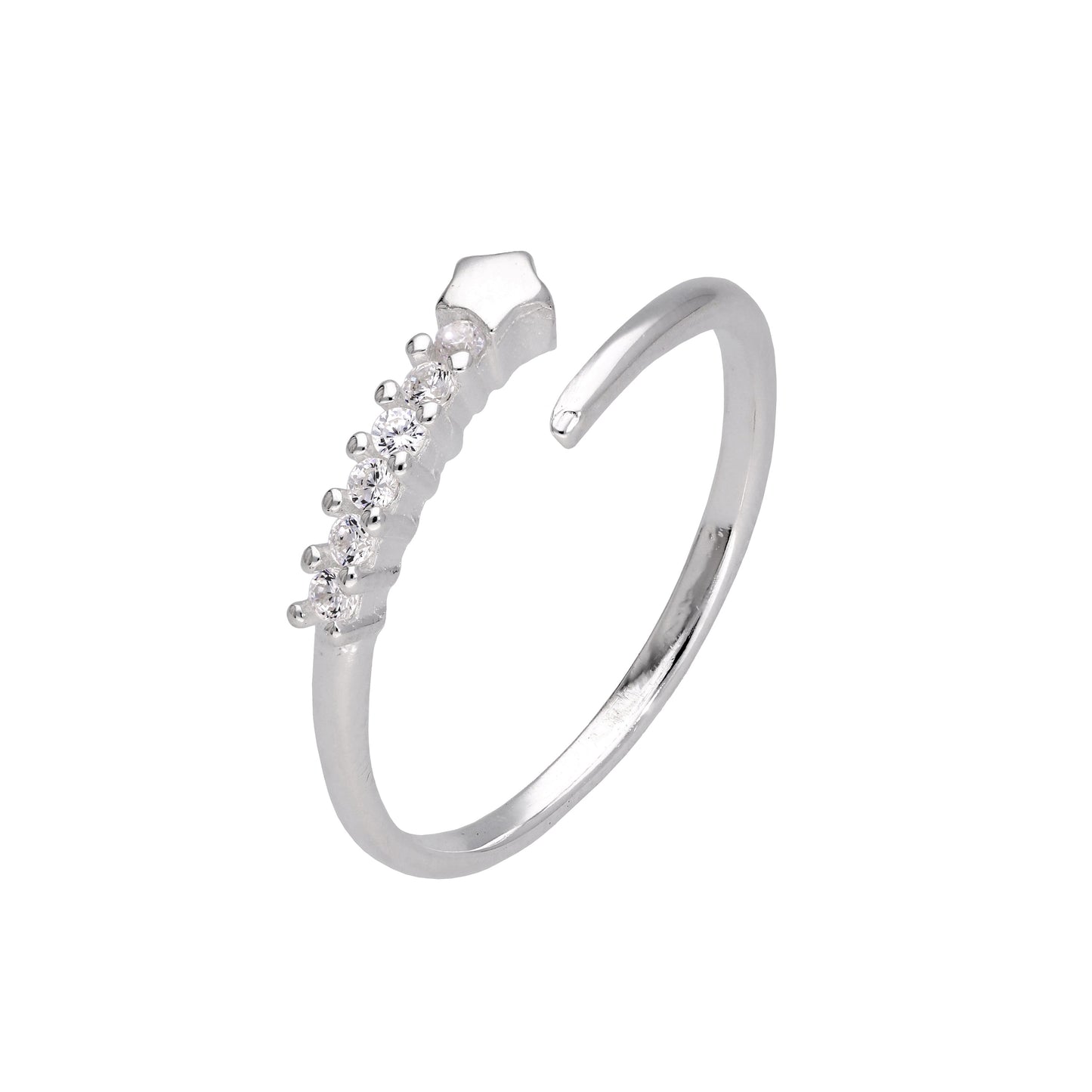 Sterling Silver Shooting Star Clear CZ Open Adjustable Ring
