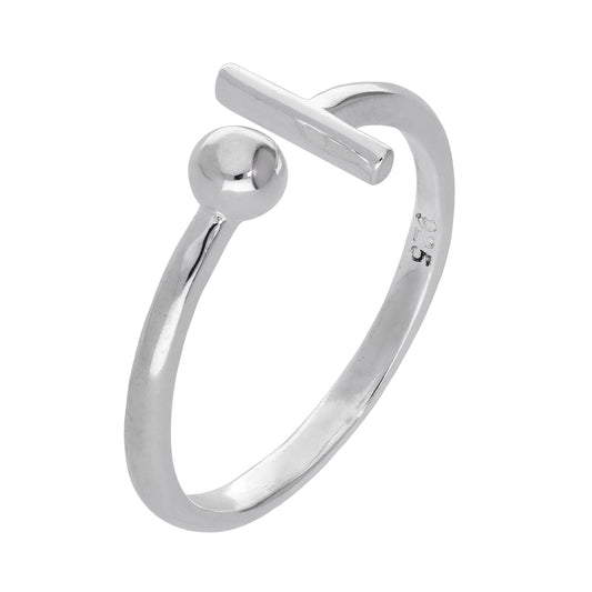 Sterling Silver Bar & Ball Minimalist Open Adjustable Ring