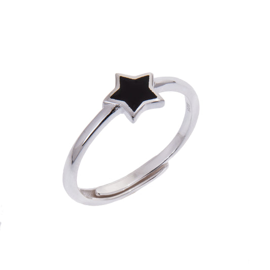 Sterling Silver Star Black Enamel Adjustable Ring