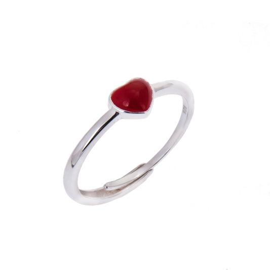 Sterling Silver Red Heart Enamel Adjustable Ring