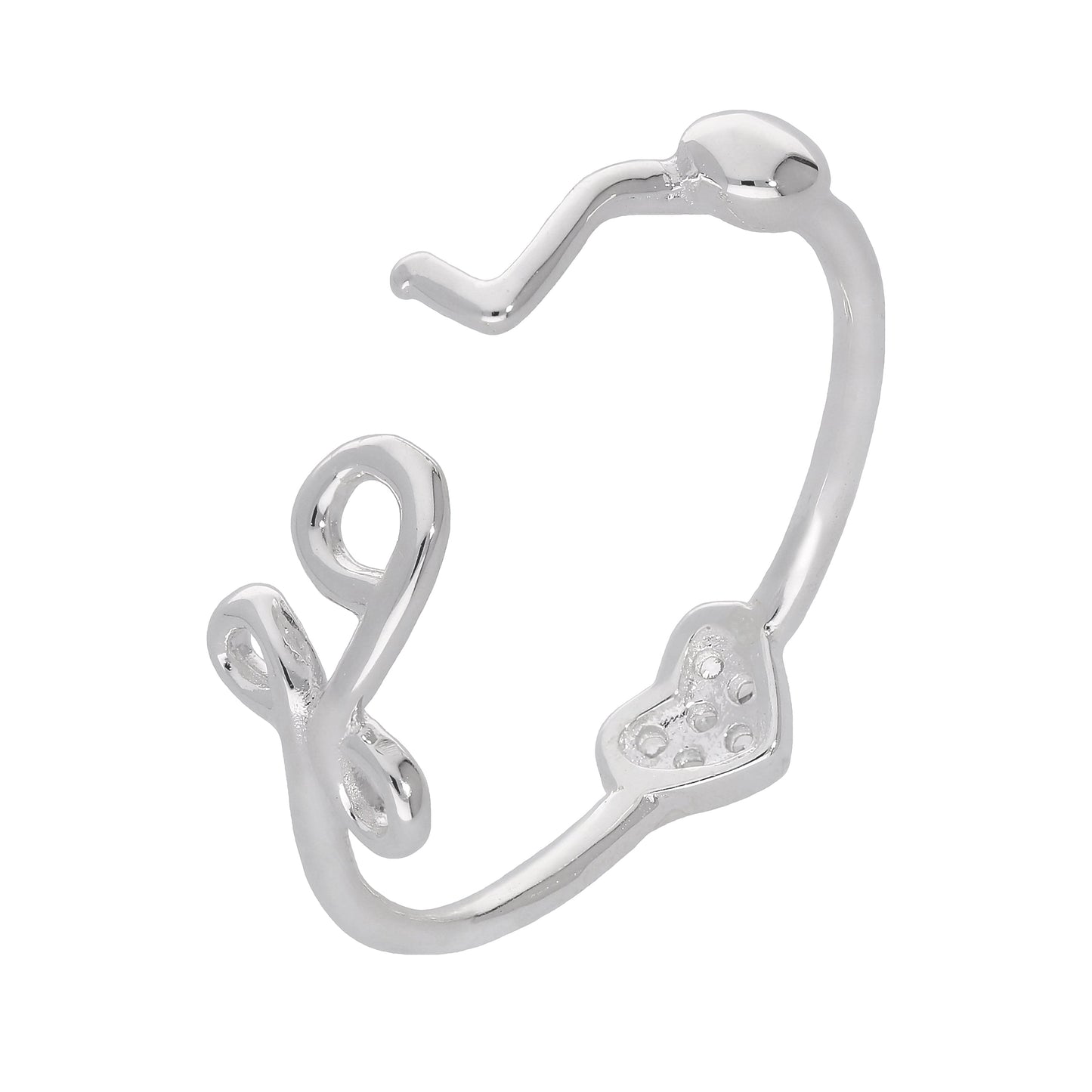 Sterling Silver Heart Clear CZ Pave Love Open Adjustable Ring