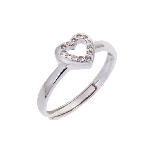 Sterling Silver Open Heart Clear CZ Adjustable Ring