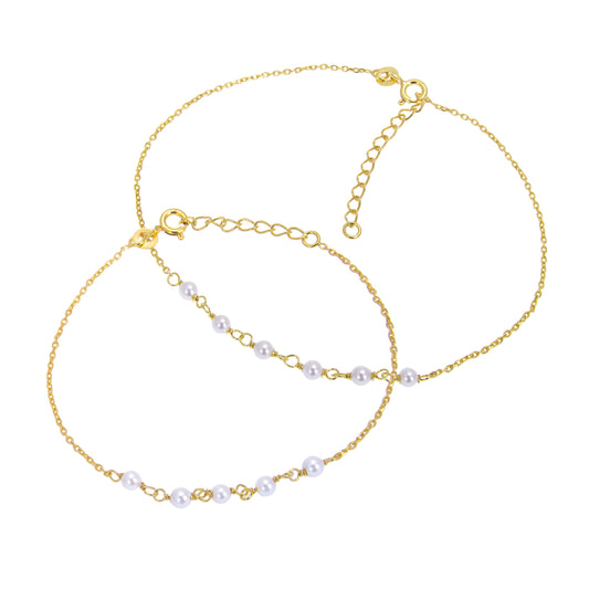Gold Plated Sterling Silver & Pearl Anklet & Bracelet Set