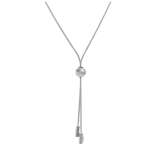 Sterling Silver Ball Double Tassel Dangle Drop Adjustable Necklace