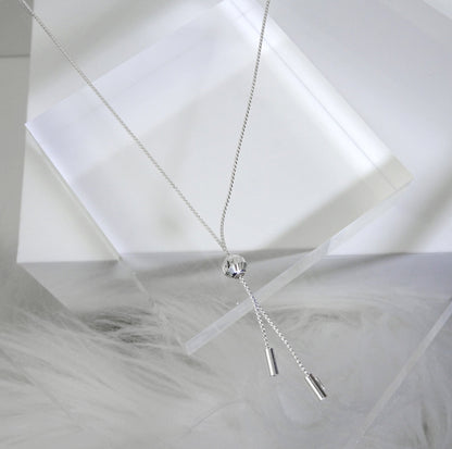 Sterling Silver Ball Double Tassel Dangle Drop Adjustable Necklace