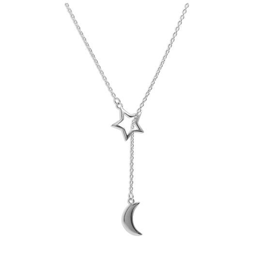 Sterling Silver Moon Star Drop Necklace