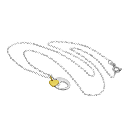 Sterling Silver Heart Cut Out Disc Yellow Gold Dipped Charm Pendant Necklace