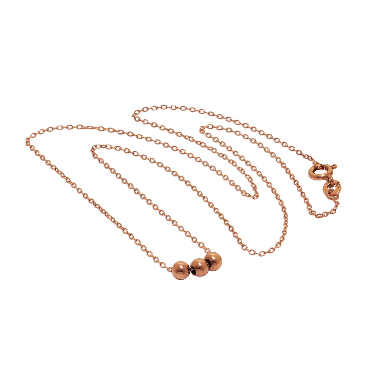 Rose Gold Plated Sterling Silver Triple Sliding Ball Necklace - 18 Inches