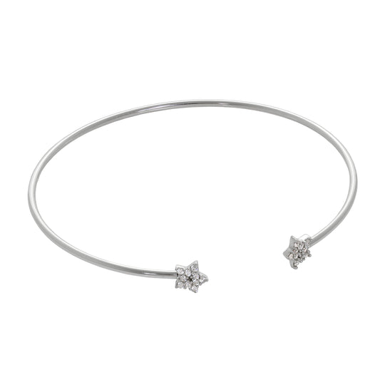 Sterling Silver Star Clear CZ Pave Open Cuff Bangle
