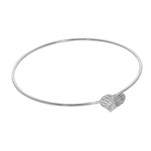 Sterling Silver Hammered Heart Open Bangle