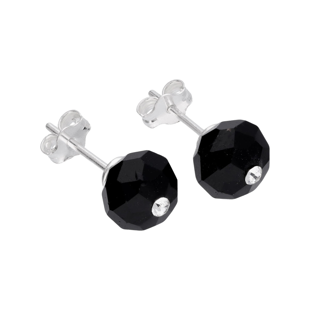 Sterling Silver Black Crystal Bead Stud Earrings