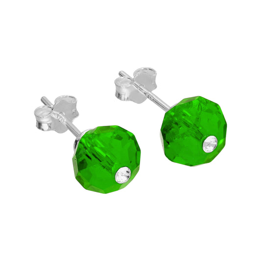 Sterling Silver Green Crystal Bead Stud Earrings