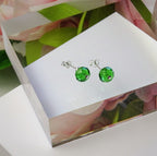 Sterling Silver Green Crystal Bead Stud Earrings
