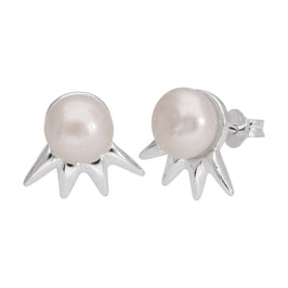Sterling Silver Spike Synthetic Pearl Stud Earrings