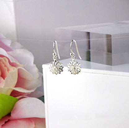 Sterling Silver Flower Chakra Drop Dangle Earrings