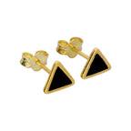 Gold Plated Sterling Silver Black Enamel Triangle Stud Earrings