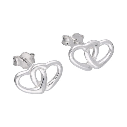 Sterling Silver Double Interlocking Heart Stud Earrings