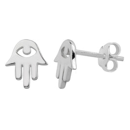 Sterling Silver Hamsa Hand Stud Earrings