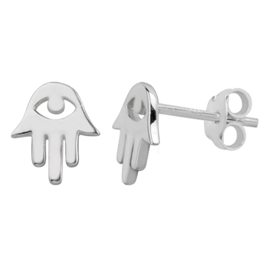 Sterling Silver Hamsa Hand Stud Earrings