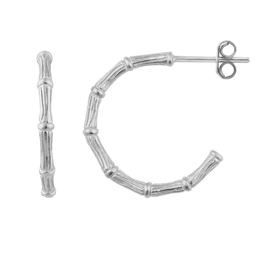 Sterling Silver Bamboo Open Stud Hoop Earrings