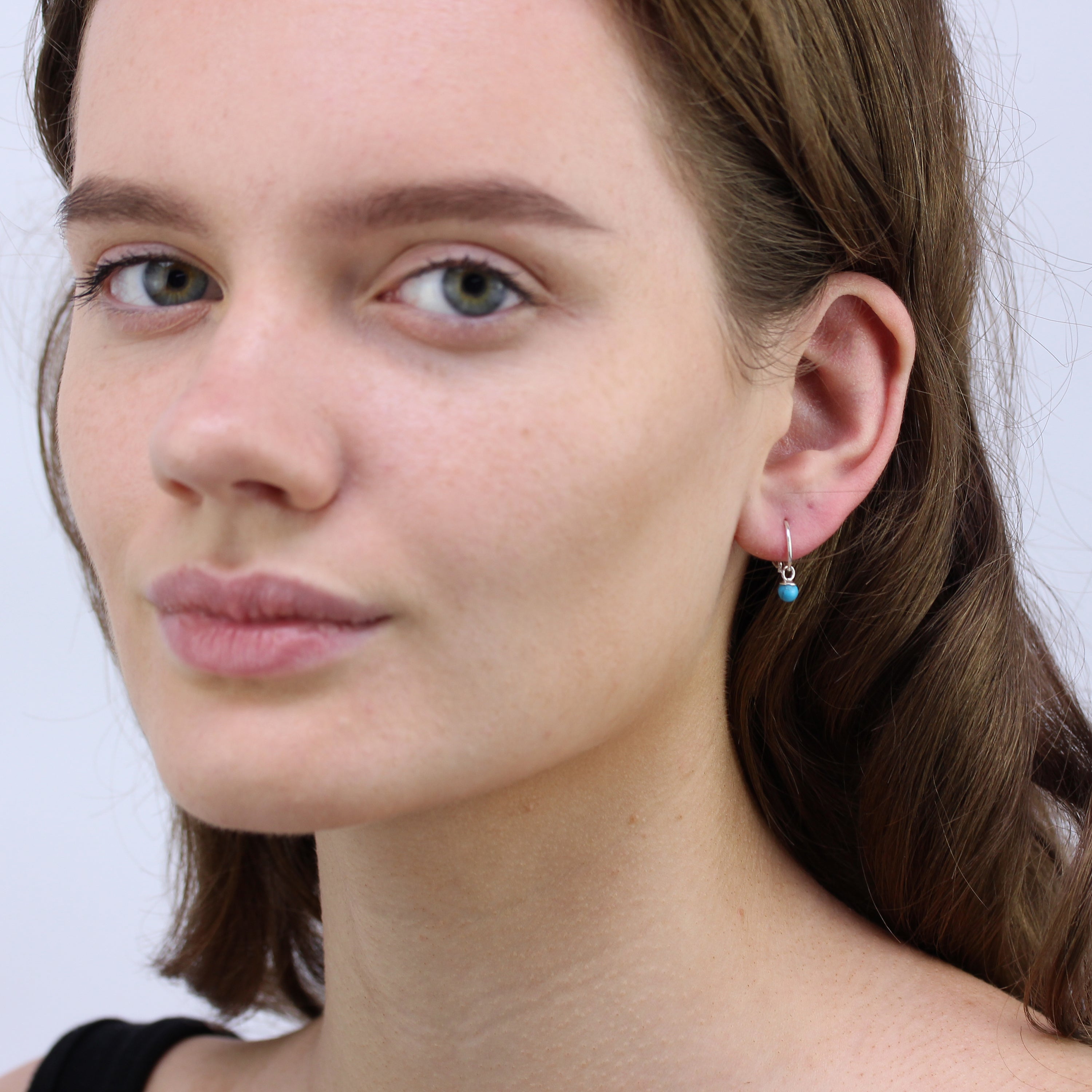 Sterling Silver Faux Turquoise 11mm Charm Hoop Earrings