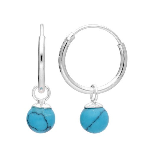 Sterling Silver Faux Turquoise 11mm Charm Hoop Earrings