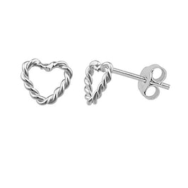 Sterling Silver Tiny Twisted Open Heart Stud Earrings