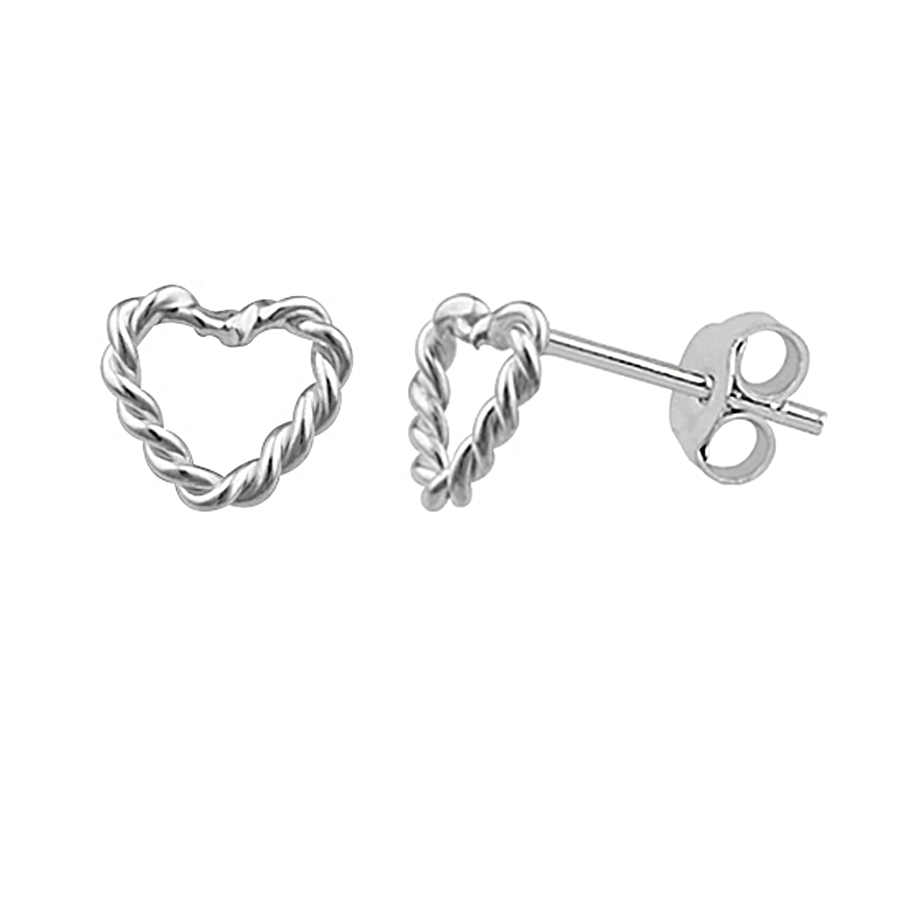 Sterling Silver Tiny Twisted Open Heart Stud Earrings