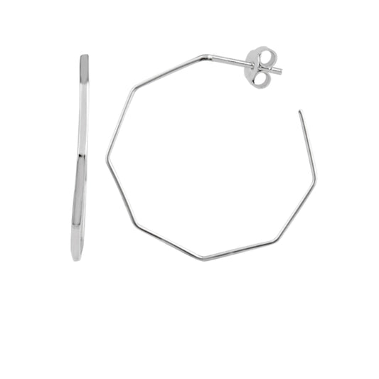 Sterling Silver Geometric Octagon Open Stud Hoop Earrings