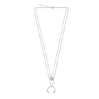 Sterling Silver Multi Double Layer Round Disc Horn Crescent Pendant Necklace